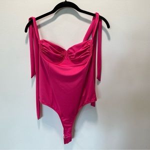 Grey Bandit Pink Serena Tie Shoulder Bodysuit Women’s size Large